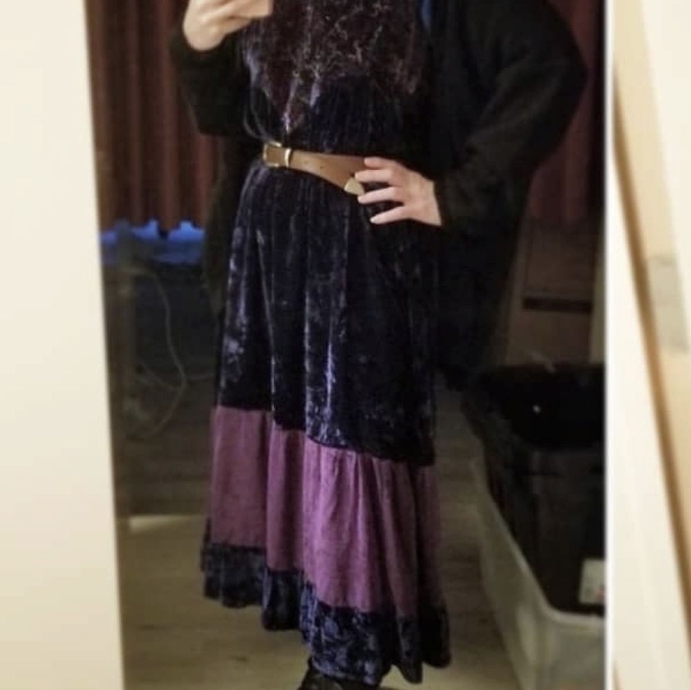 Vintage 1970s Velvet Paisley Dress